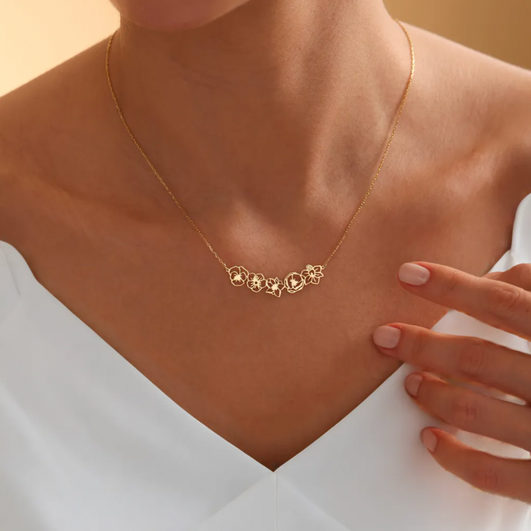 Fijn Gepersonaliseerde Geliefde Bloemen Collier