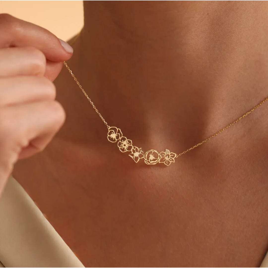 Fijn Gepersonaliseerde Geliefde Bloemen Collier