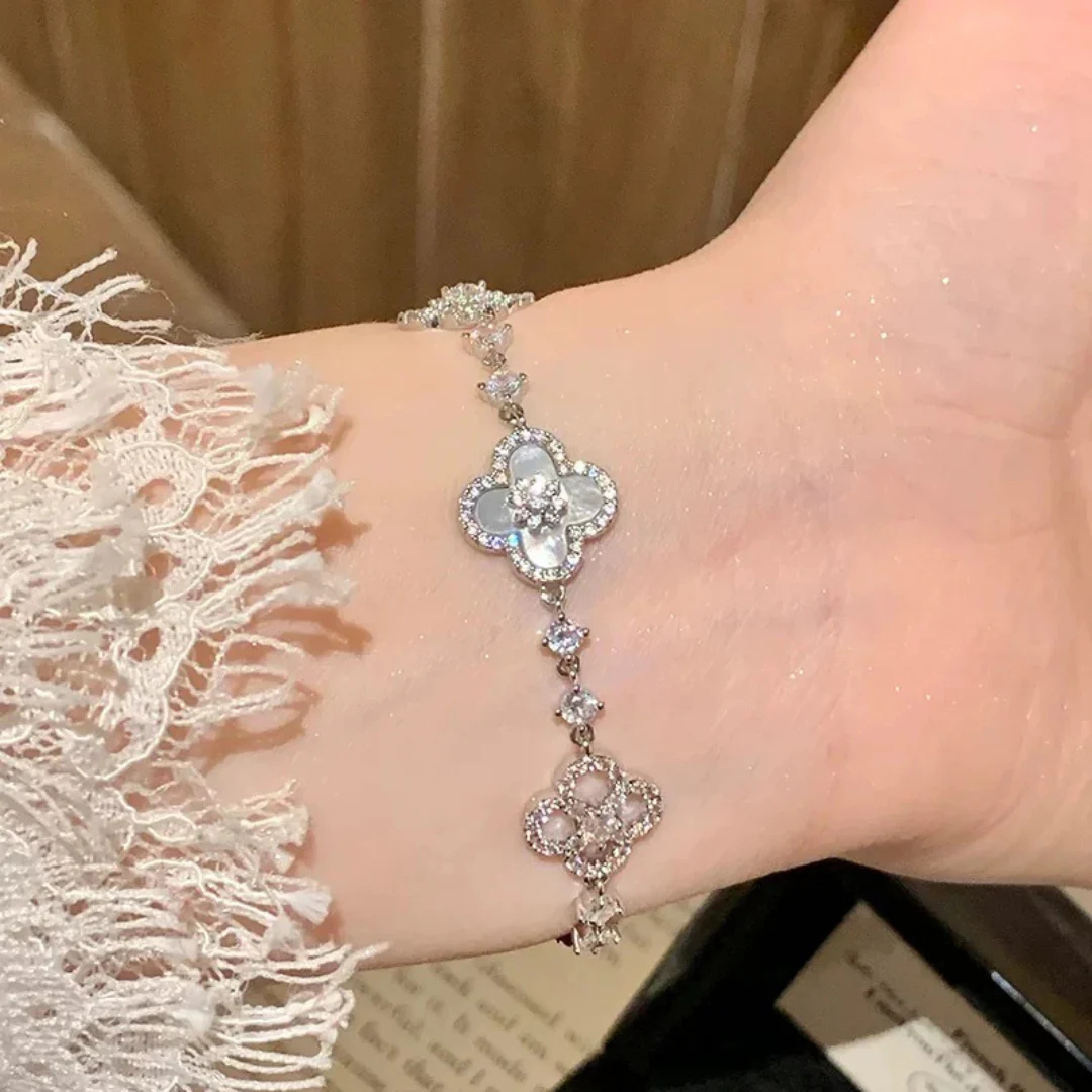 Zilver of Rosé Kristal Klaver Armband Dames