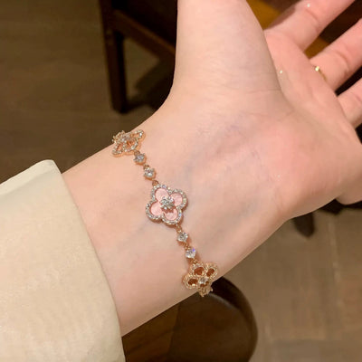 Zilver of Rosé Kristal Klaver Armband Dames
